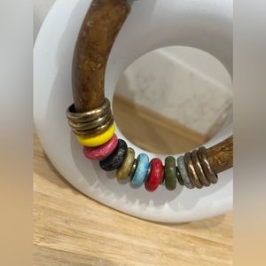 BIG BOLD CHUNKY BOHO WOOD NECKLACE multi beaded brass